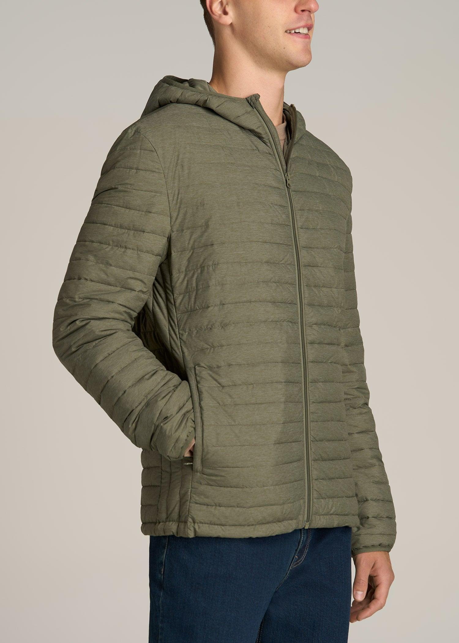 Tall Men's Packable Puffer Jacket in Olive Space Dye Male Product Image