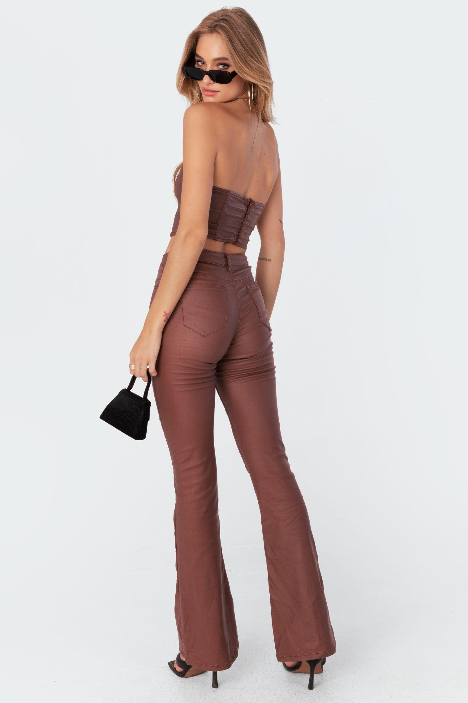 Luna Faux Leather Flare Jeans Product Image