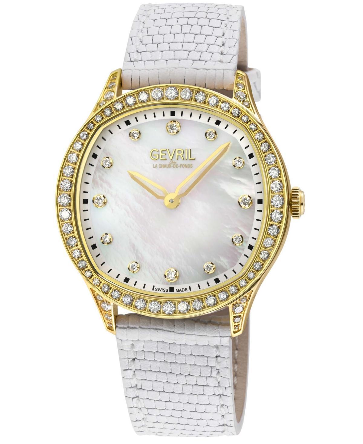 Gevril Womens Morcote Swiss Quartz White Leather Watch 36mm Product Image