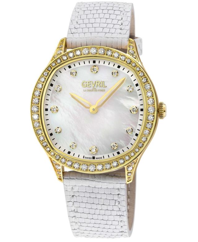 Gevril Womens Morcote Swiss Quartz White Leather Watch 36mm - White Product Image