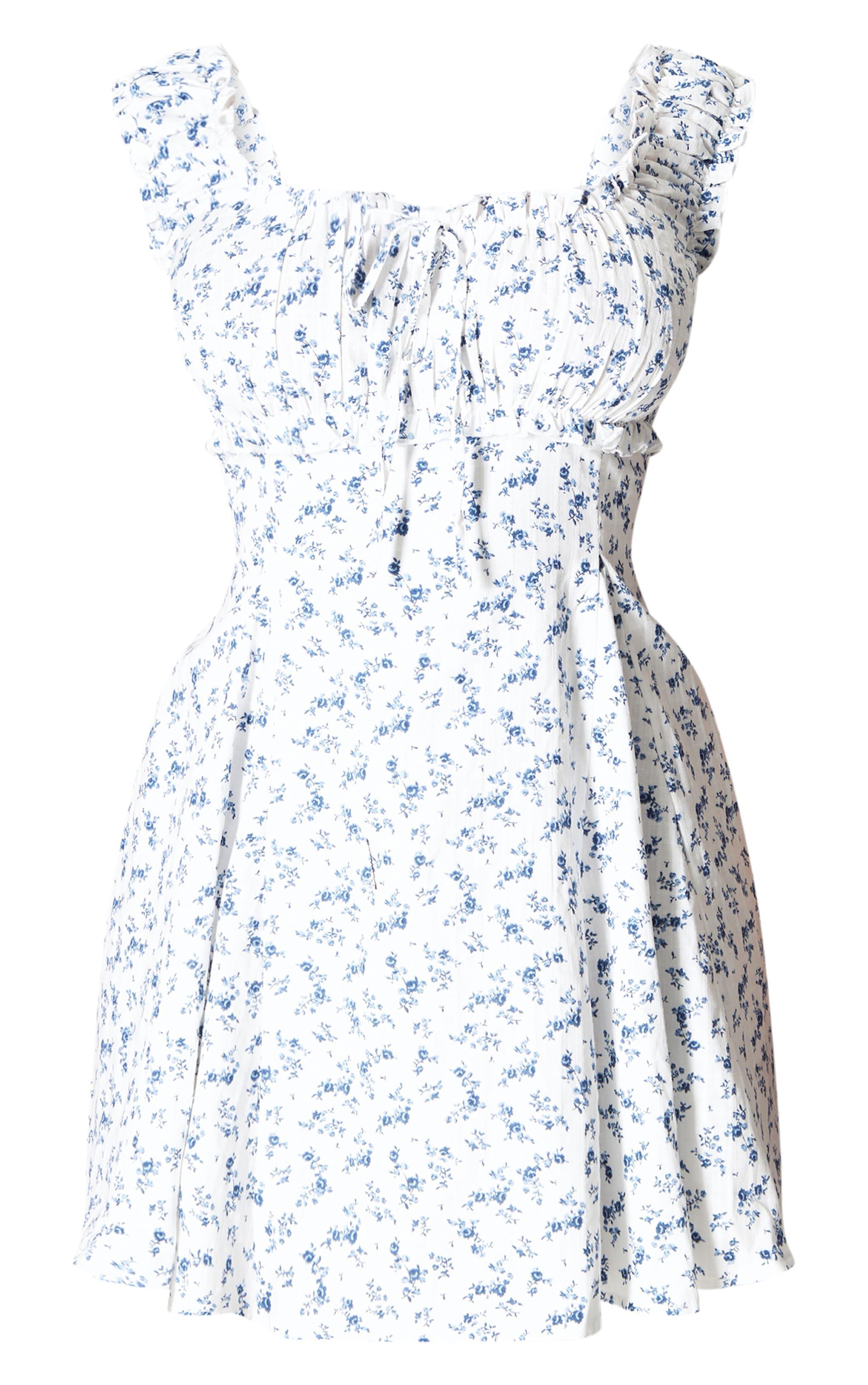 Plus Blue Ditsy Floral Ruched Tie Shift Dress Product Image