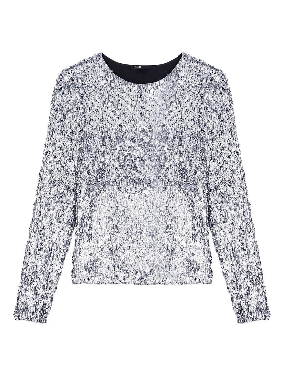 Womens Long-Sleeved Sequinned Top Product Image