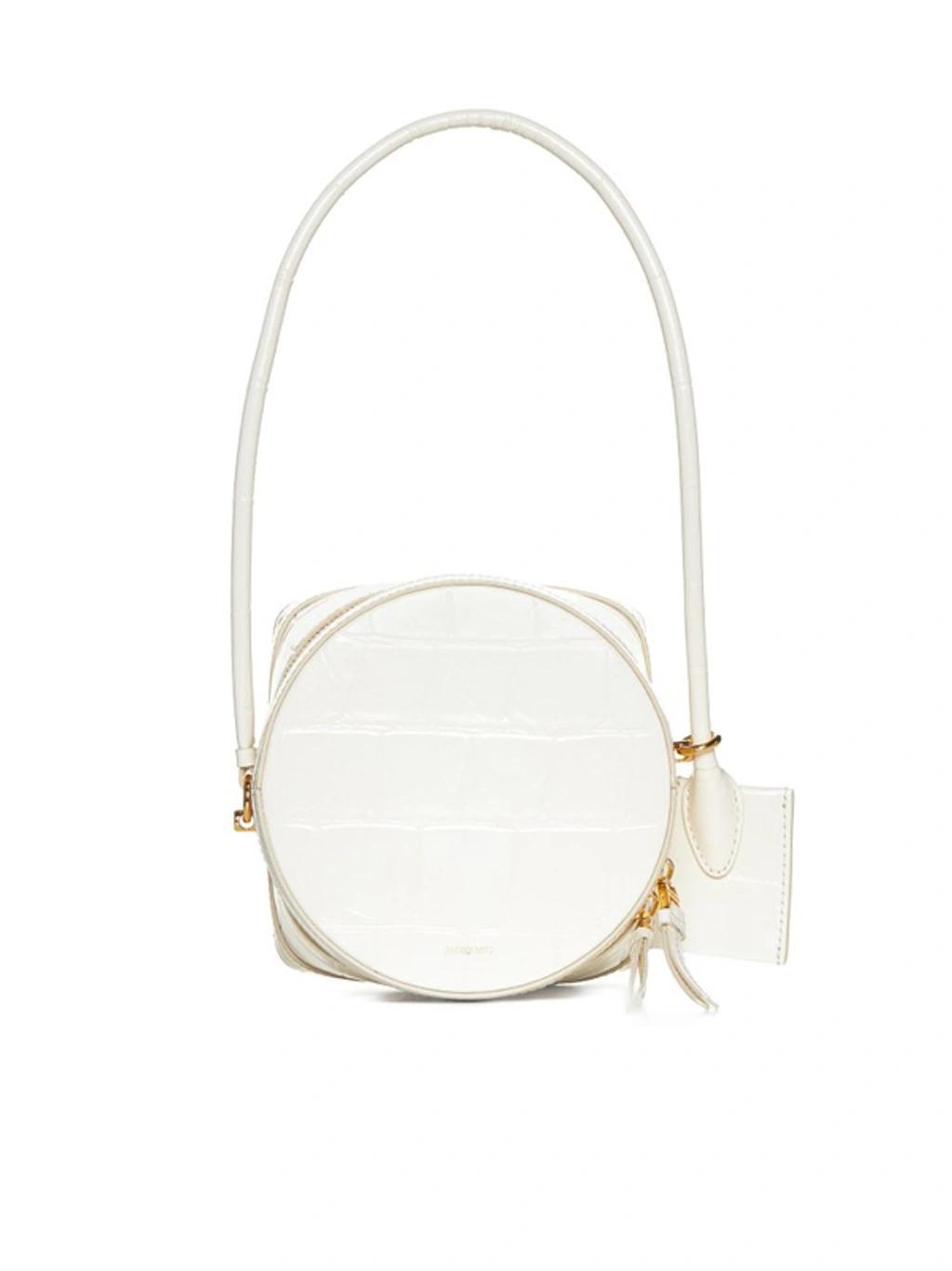 JACQUEMUS Logo Detailed Embossed Shoulder Bag In Light Ivory Product Image