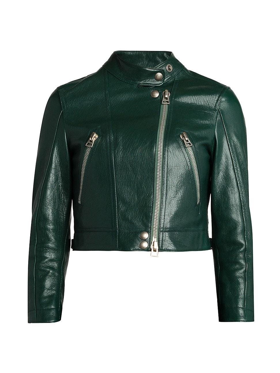 Womens Grained Leather Cropped Jacket Product Image