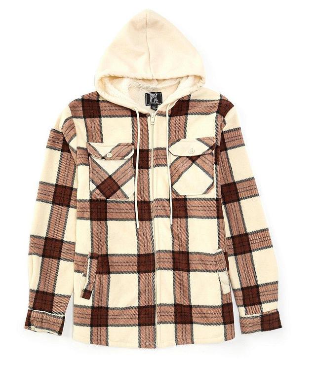 PX Clothing Long Sleeve Checked Fleece Hooded Jacket Product Image