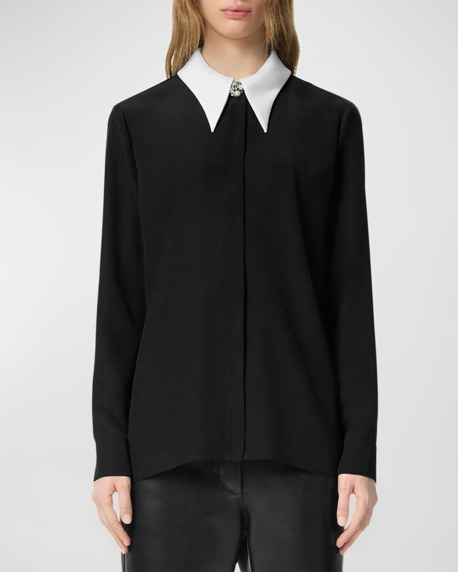 Contrast-Collar Silk Crepe De Chine Shirt Product Image