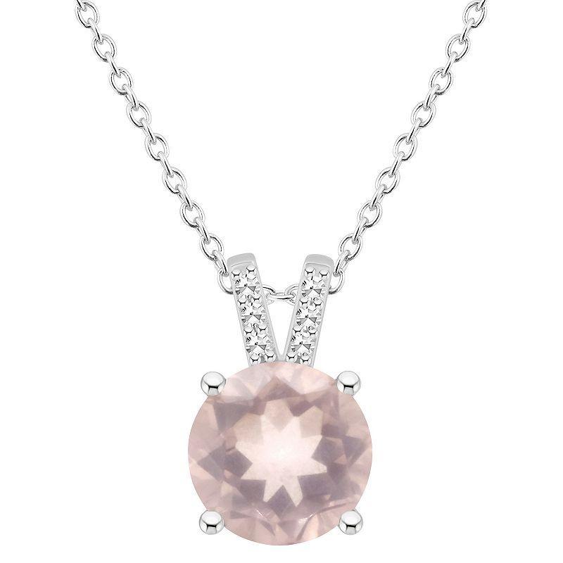 Macys Womens Rose Quartz (1-3/4 ct.t.w.) and Diamond Accent Pendant Necklace in Sterling Silver Product Image