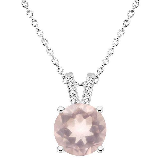 Macys Womens Rose Quartz (1-3/4 ct.t.w.) and Diamond Accent Pendant Necklace in Sterling Silver Product Image