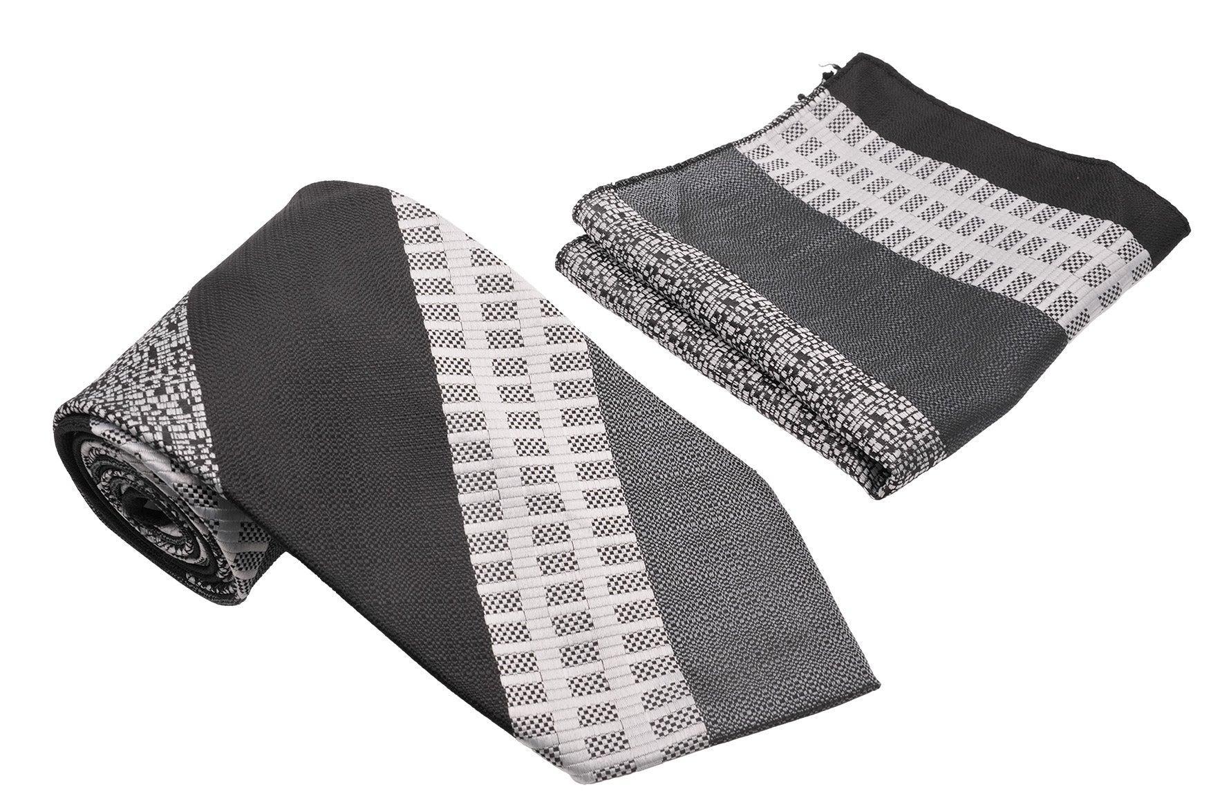 Black White Stipple Art Designed Pattern Men's Classic Tie and Pocket Square Set Male Product Image