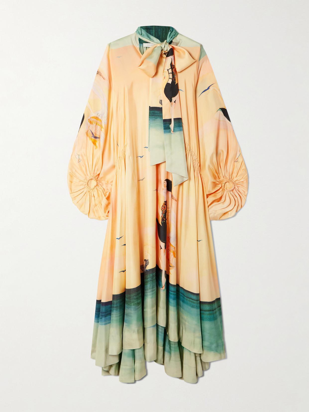 ZIMMERMANN Eden Billow Printed Silk Satin Gown In Yellow Product Image