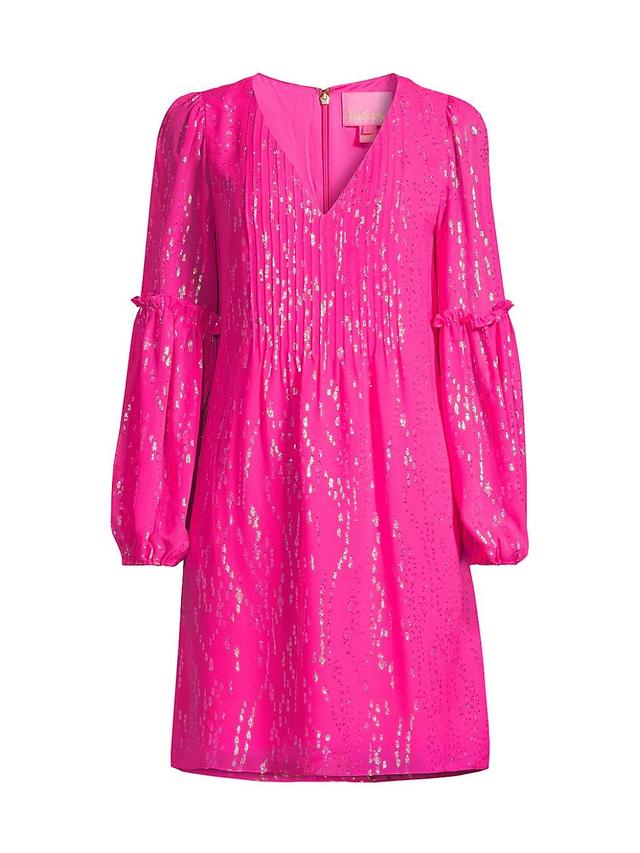 Lilly Pulitzer Cleme Long Sleeve Silk Dr Palms Fish Clip Chiffon) Women's Dress Product Image