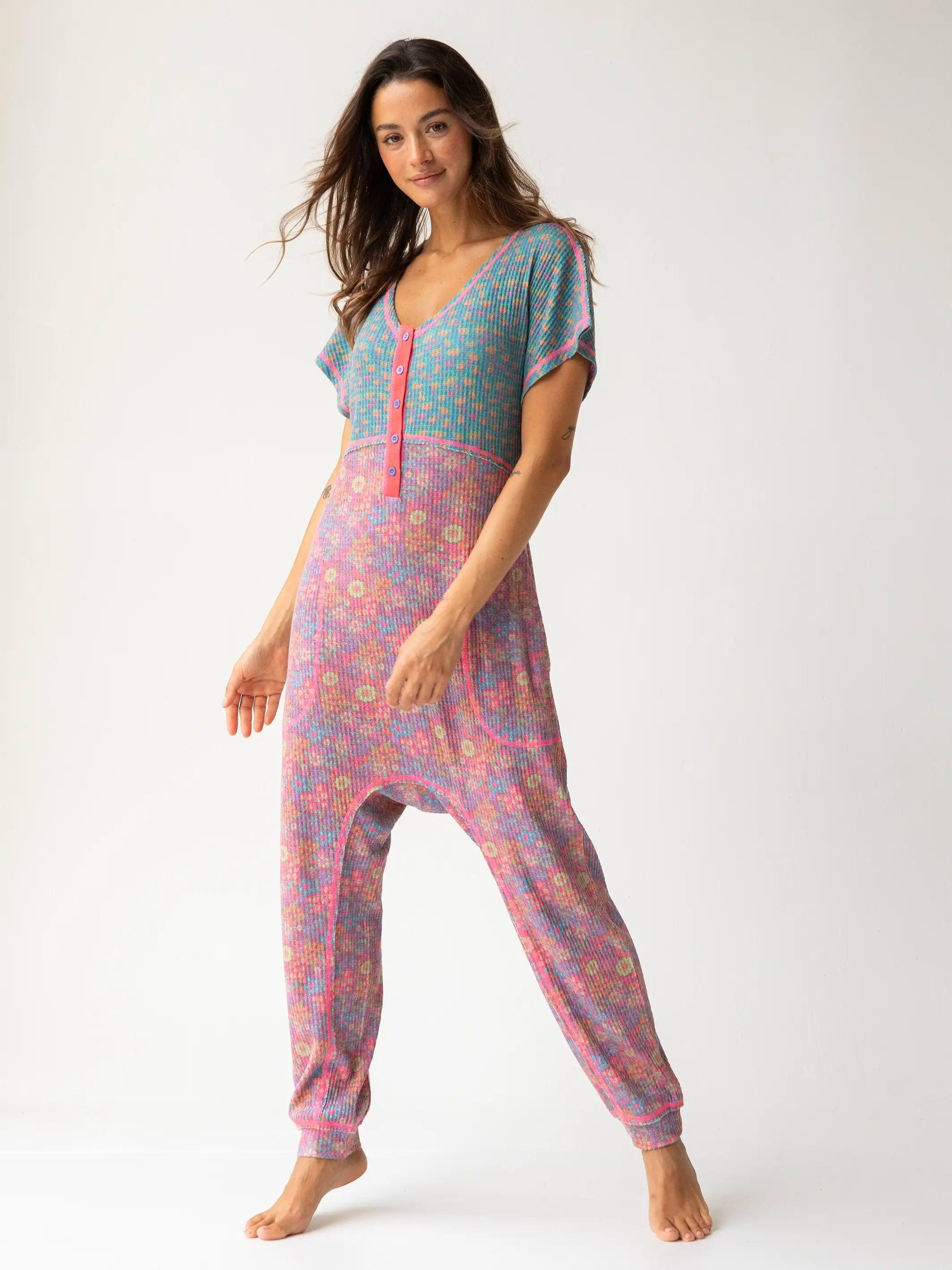 Mix & Match Jumpsuit - Turquoise Hot Purple Mixed Floral Product Image