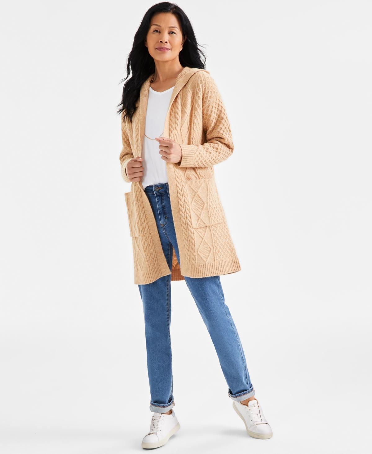 Style & Co Womens Chunky Cable-Knit Hoodie Cardigan, Created for Macys Product Image