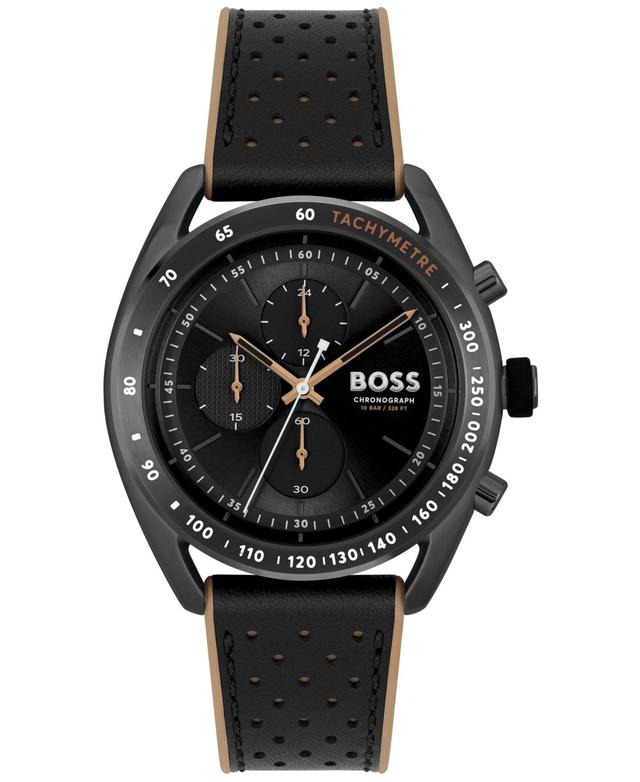 Hugo Boss Mens Center Court Quartz Chronograph Black Leather and Brown Silicone Strap Watch 44mm - Two-Tone Product Image