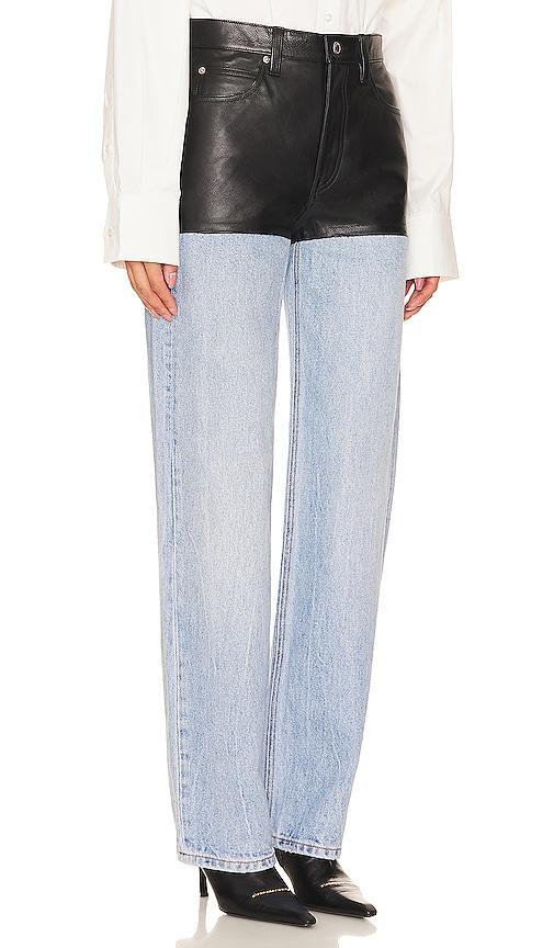 Alexander Wang Leather & Denim Five-Pocket Straight Leg Pants Product Image