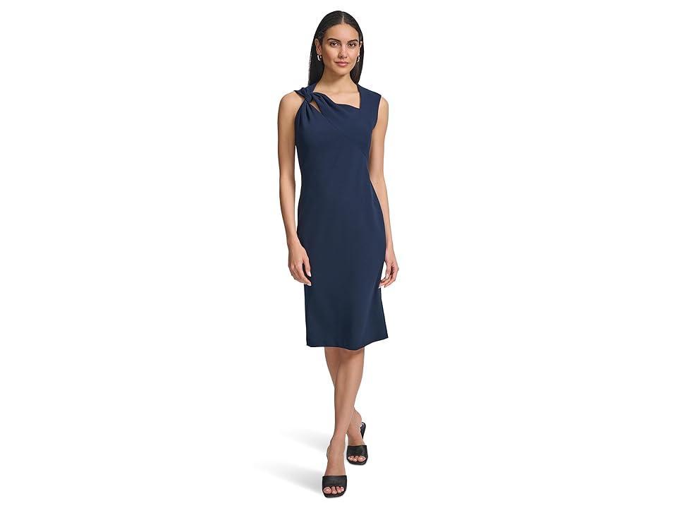 Calvin Klein Scuba Crepe Sleeve Knot Sheath (Indigo) Women's Dress Product Image