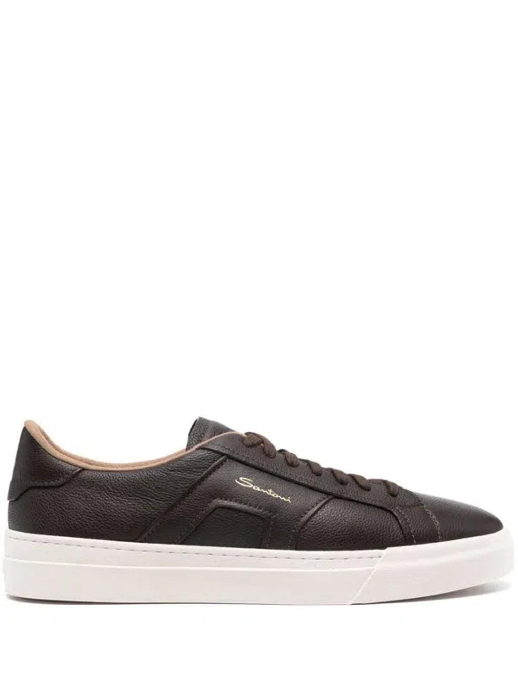 SANTONI Lace-up Leather Sneakers In Brown product image