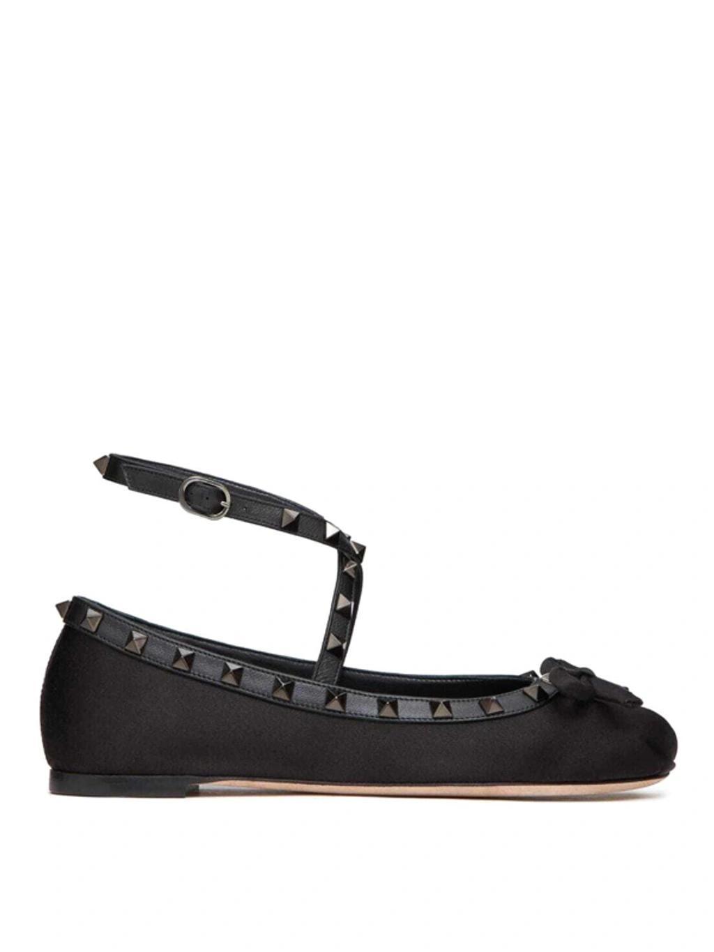 VALENTINO GARAVANI Rockstud Satin Ballerina With Tone-on-tone Studs Woman Black 40.5 Product Image