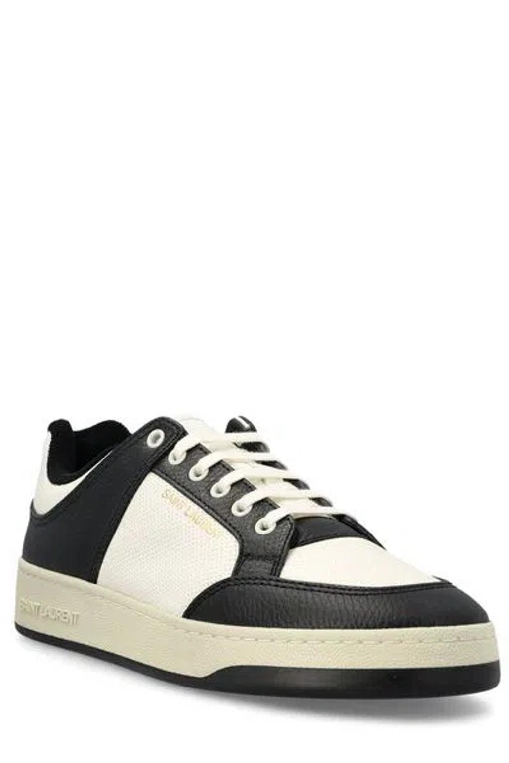 SAINT LAURENT Two-tone Leather Court Sl/61 Sneakers In Cofewhtblk Product Image