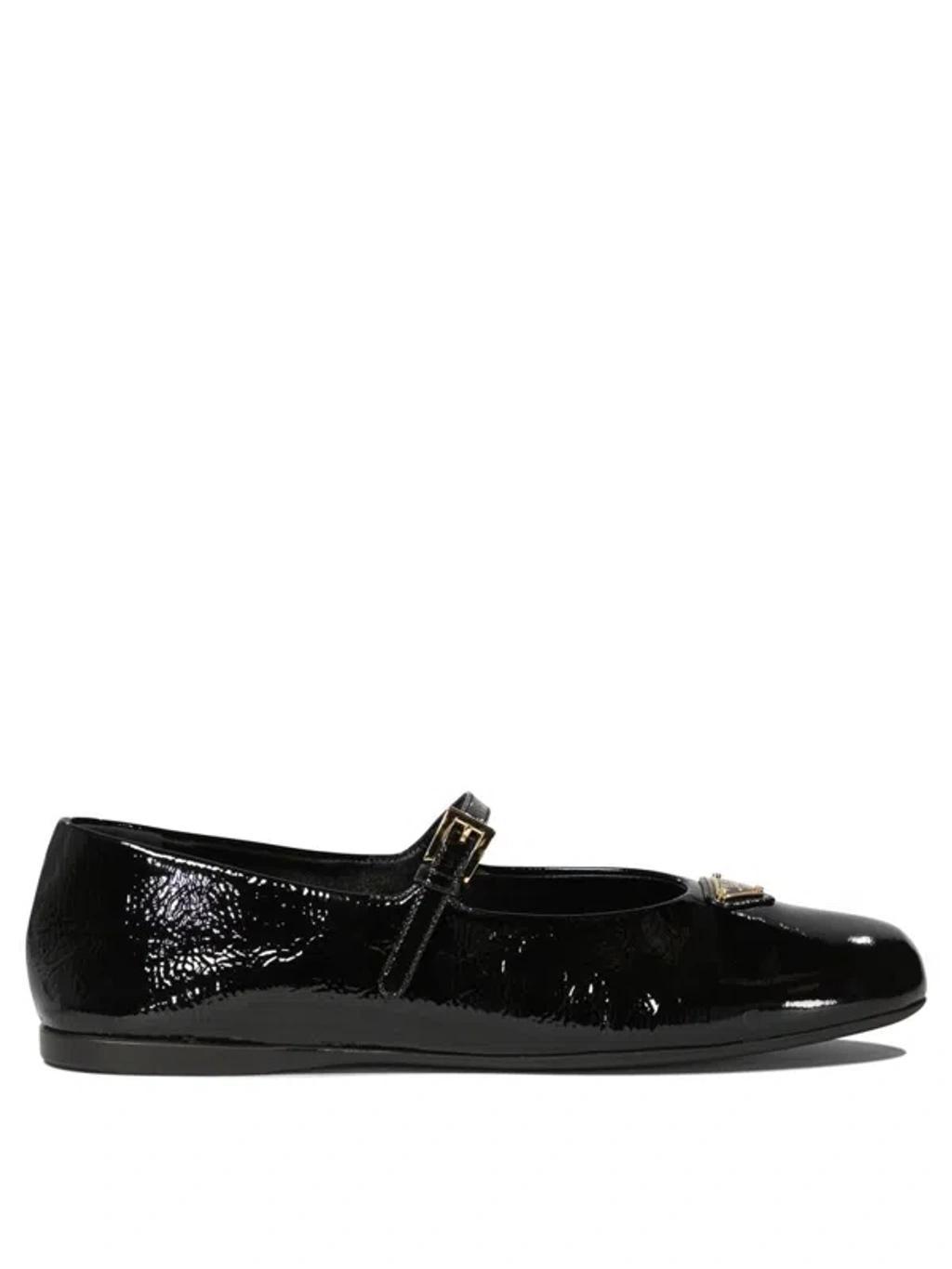 PRADA Leather Ballerina Shoes In Black Product Image