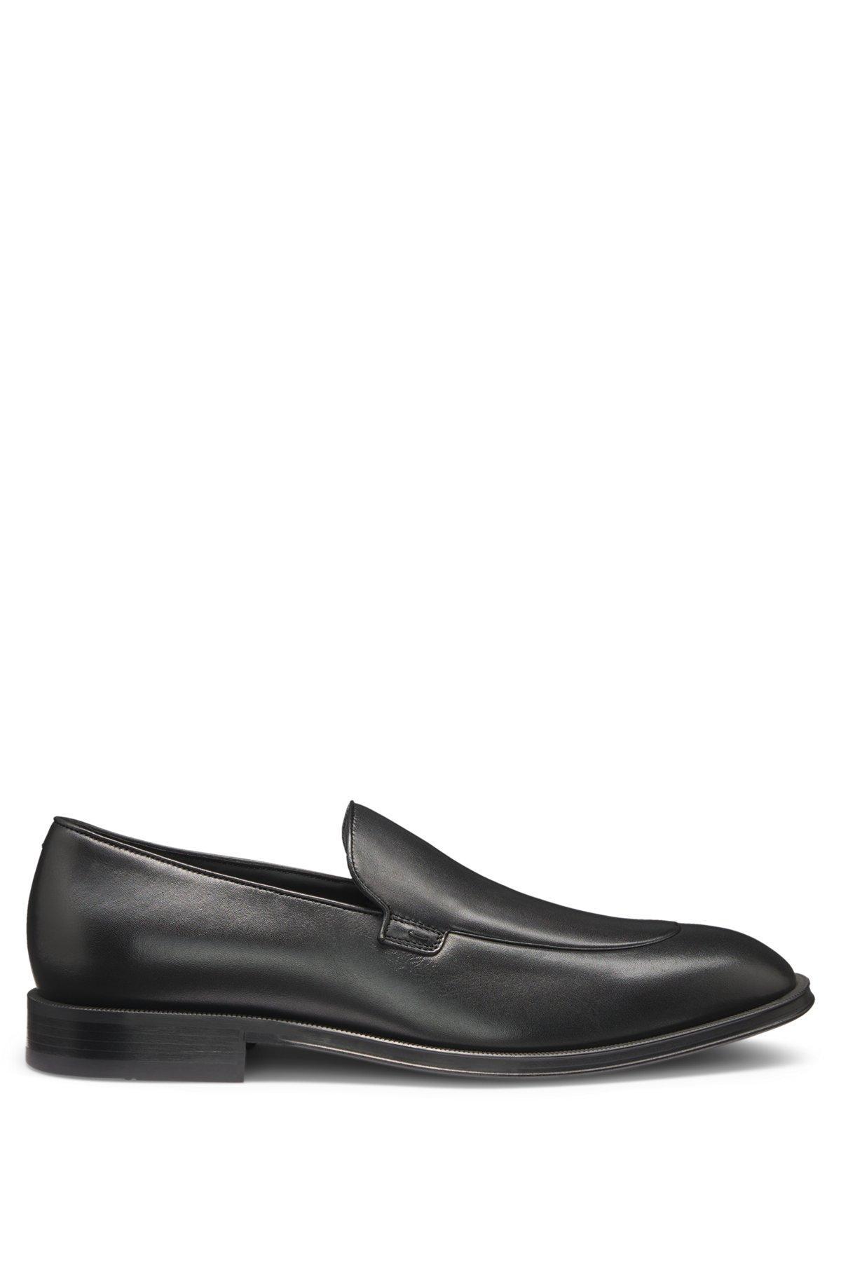 BOSS - Leather loafers with apron toe - Black Product Image