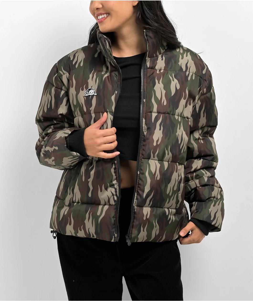 Lurking Class by Sketchy Tank Flame Thorn Camo Puffer Jacket Product Image