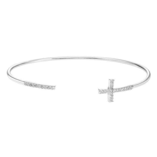 A&M Sterling Silver Cubic Zirconia Cross Open Cuff Bracelet, Womens Product Image