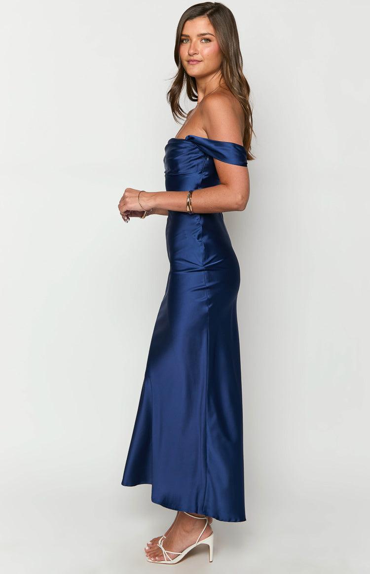 Ella Navy Off Shoulder Formal Maxi Dress Product Image