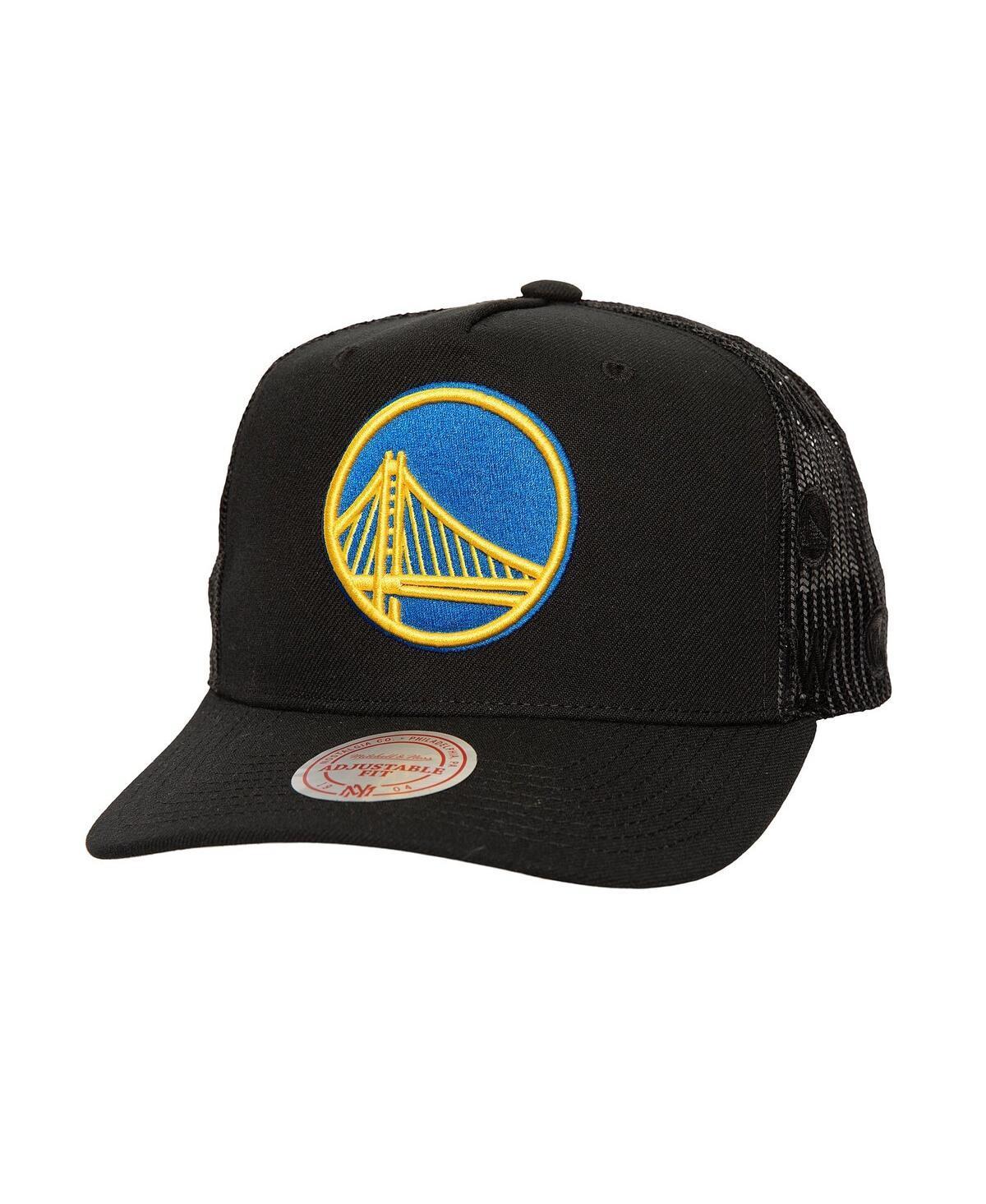 Mitchell & Ness Mens Black Golden State Warriors Monogram Allover Logo Mesh Trucker Adjustable Hat Product Image