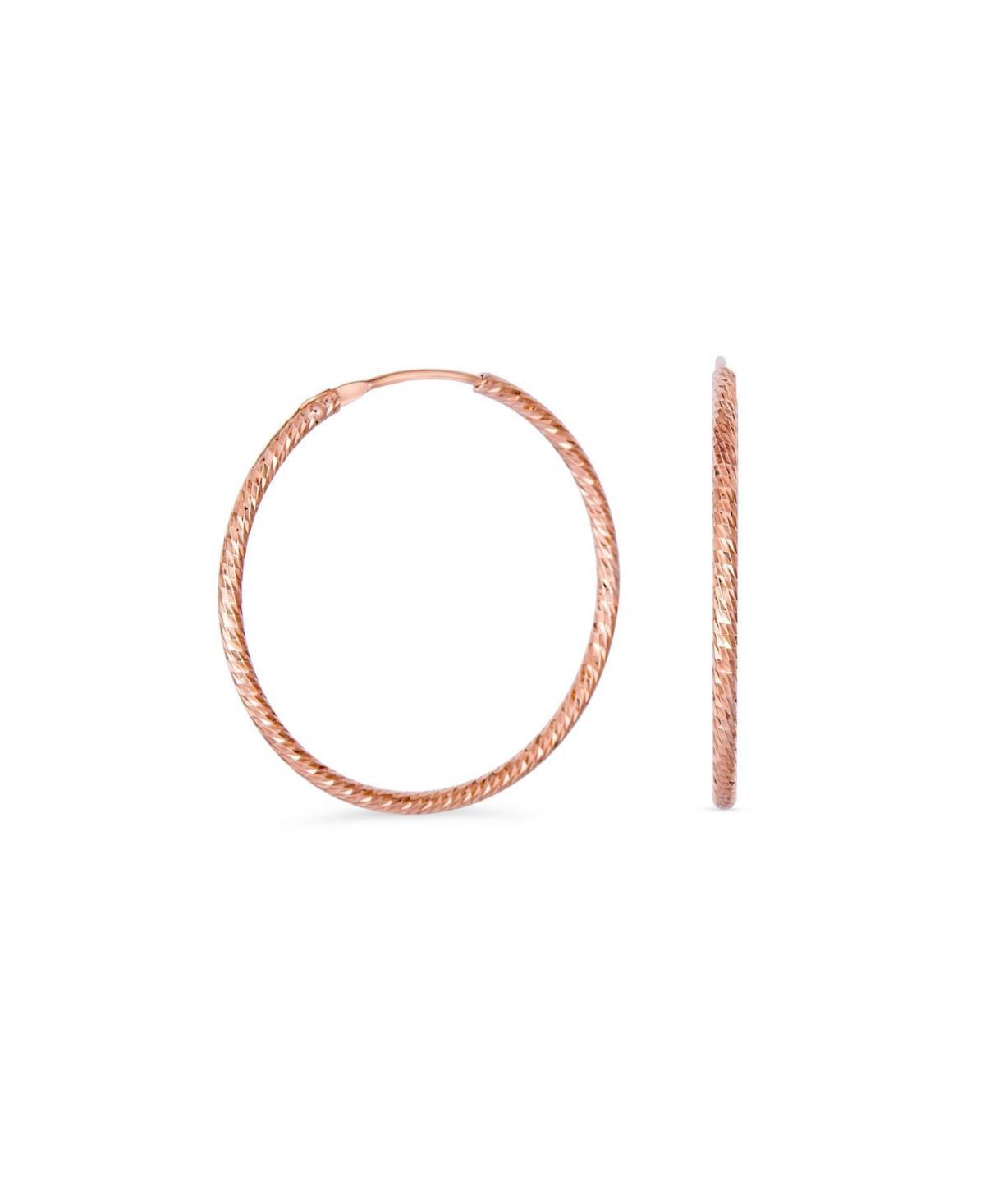 Bling Jewelry Lightweight Round Thin Endless Continuous Twist Hoop Earrings For Women Rose Gold Plated .925 Sterling Silver 1.75 Inches Product Image