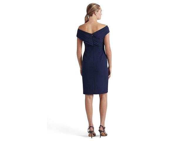 LAUREN Ralph Lauren Crepe Off-the-Shoulder Cocktail Dress (Lighthouse ) Women's Dress Product Image