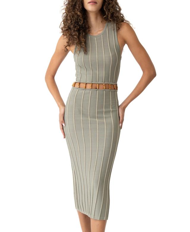 Adrienne Landau Womens Round-Neck Wood-Bead-Trim Midi Dress Product Image