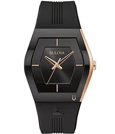 Men's Special Edition Bulova Modern Latin GrammyÂ® Gemini Two-Tone Strap Watch with Tonneau Black Dial (Model: 97A163) Product Image