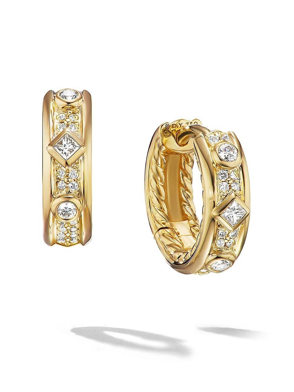 Womens Modern Renaissance Huggie Earrings In 18K Yellow Gold With Full Pav Diamonds Product Image