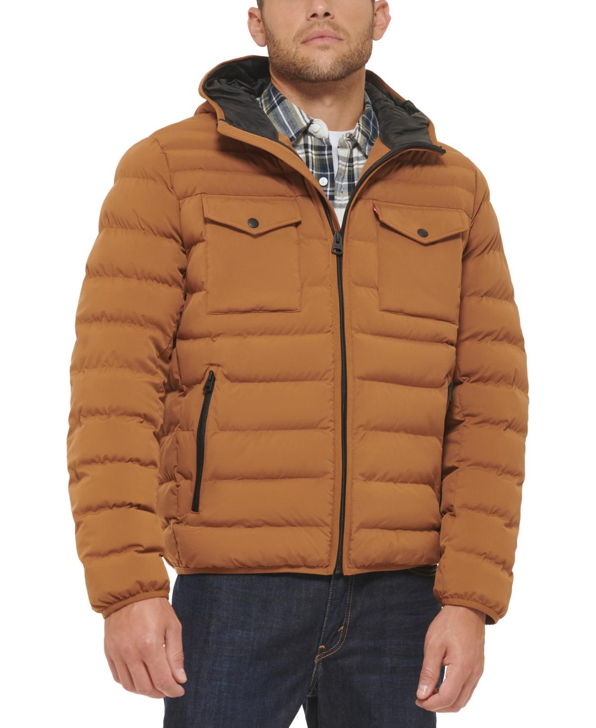 Men's Levi's® Stretch Two Pocket Quilted Hooded Jacket, Size: Large, Brown Product Image