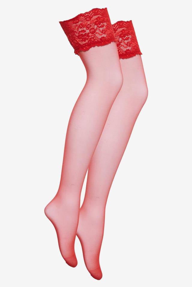 Lace Top Thigh Highs — Red Product Image