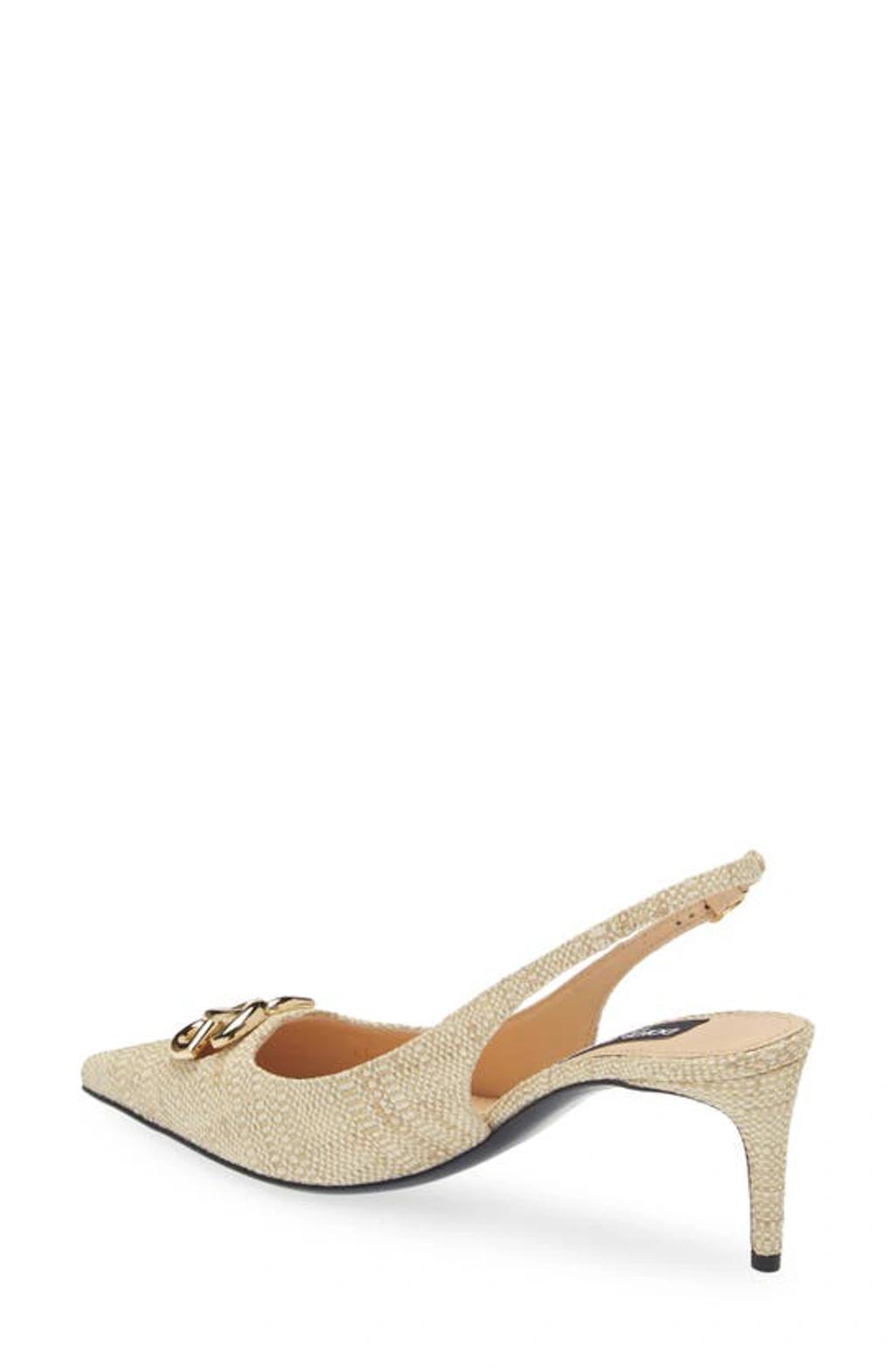 DOLCE & GABBANA Raffia Dg Medallion Slingback Pumps In Light Sand Product Image