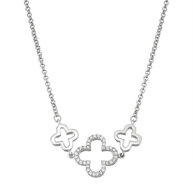 Sterling Silver Cubic Zirconia Clover Necklace, Womens White Product Image