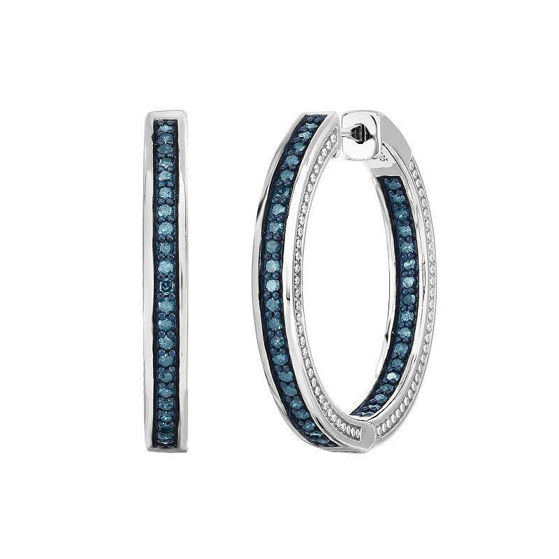 Sterling Silver 1 Carat T.W. Blue Diamond Inside Out Hoop Earrings, Womens Product Image