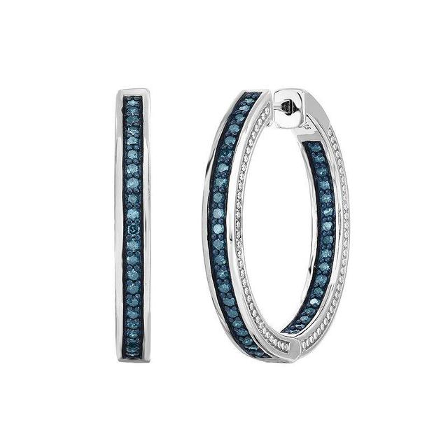 Sterling Silver 1 Carat T.W. Blue Diamond Inside Out Hoop Earrings, Womens Product Image