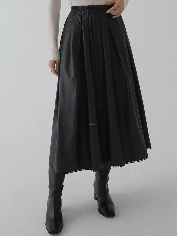 Elastic Waist Plain Midi A-Line Skirt Product Image