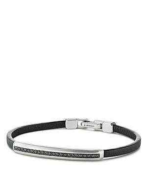 Mens Streamline ID Black Leather Bracelet With Pav Black Diamonds & Sterling Silver Product Image