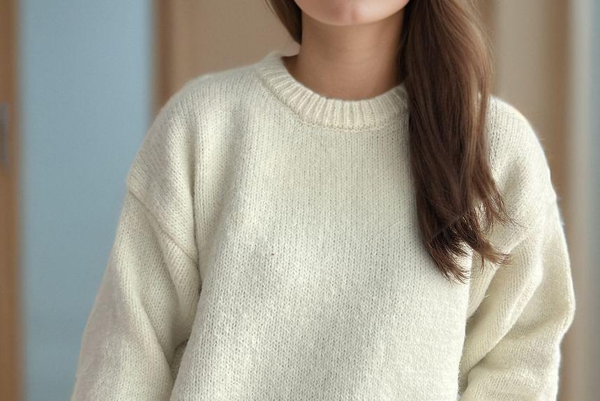 Round Neck Plain Sweater Product Image