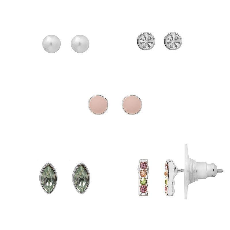 LC Lauren Conrad 5-Pair Multi Stone Stud Earring Set, Womens, Silver Tone Product Image