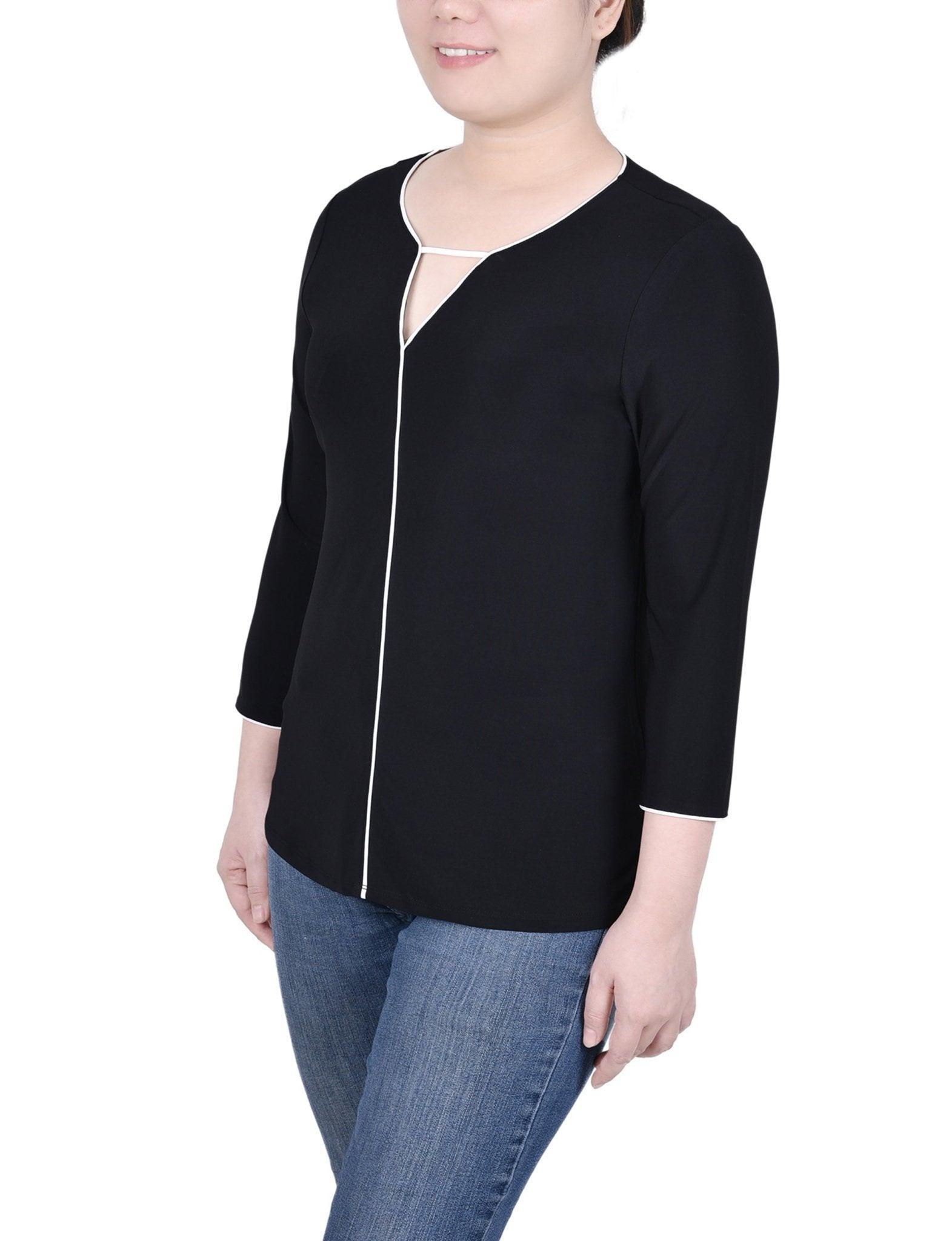 3/4 Sleeve Length Piped Top - Petite Product Image