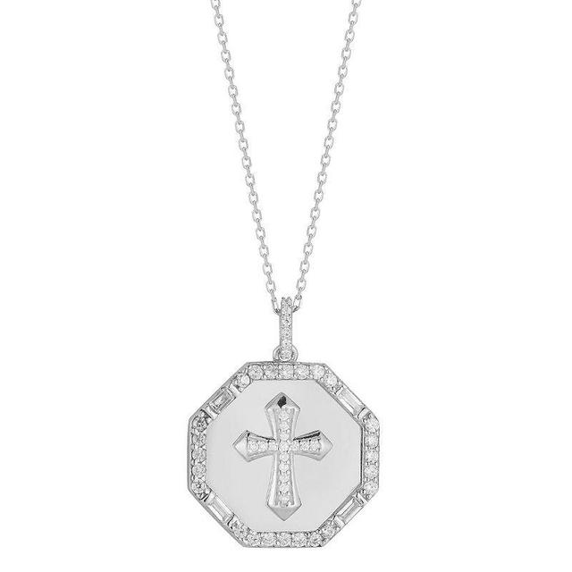 Sunkissed Sterling Cubic Zirconia Cross Octagon Medallion Necklace, Womens Silver Tone Product Image