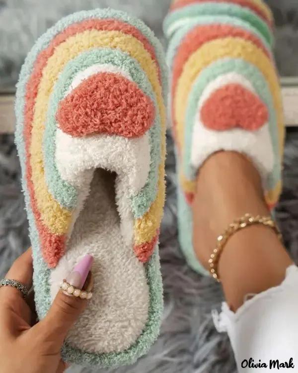 Olivia Mark – Fluffy Christmas Stripe Slippers Product Image