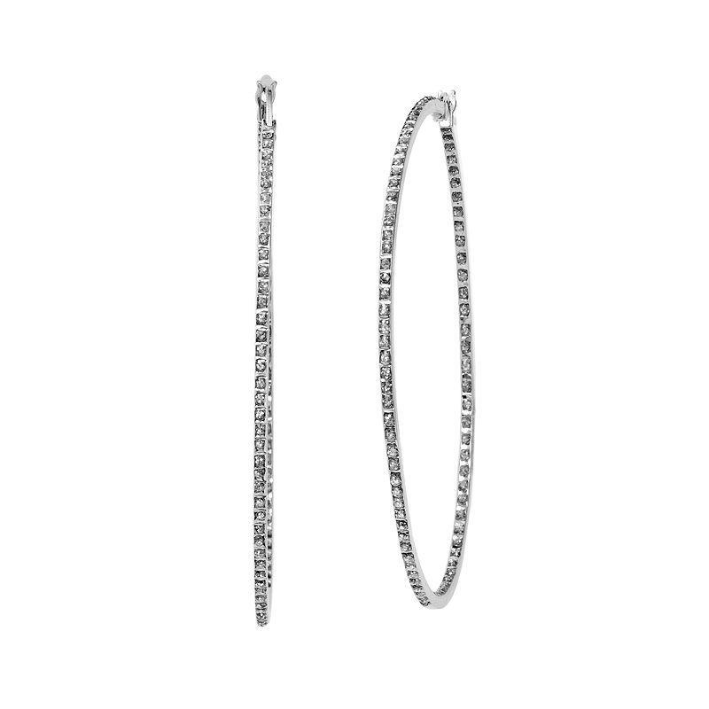 Diamond Mystique Platinum Over Silver Inside-Out Hoop Earrings, Womens, White Product Image