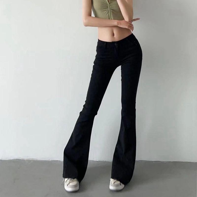 Low Waist Washed Tassel Bootcut Jeans Product Image