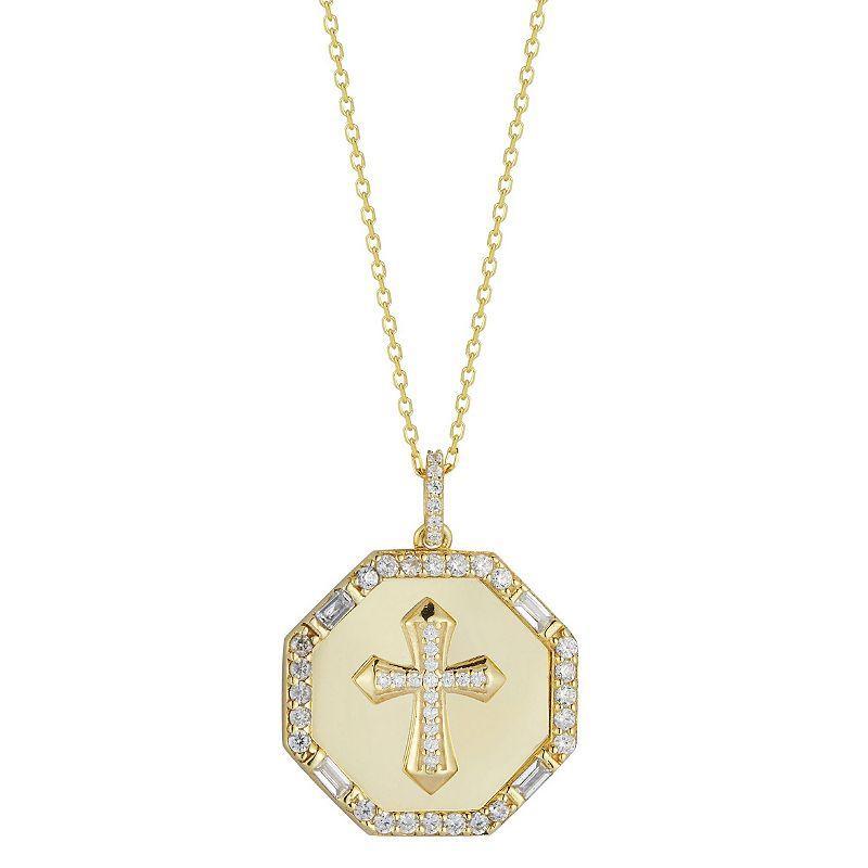 Sunkissed Sterling Cubic Zirconia Cross Octagon Medallion Necklace, Womens Silver Tone Product Image